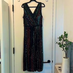 Nordstrom Rack Julia Jordan faux wrap front rainbow sequin midi dress